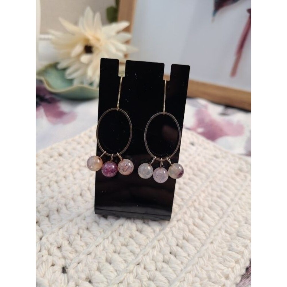 Handmade Tourmaline Bead Dangle Earrings Boho Gemstone Hoop Jewelry